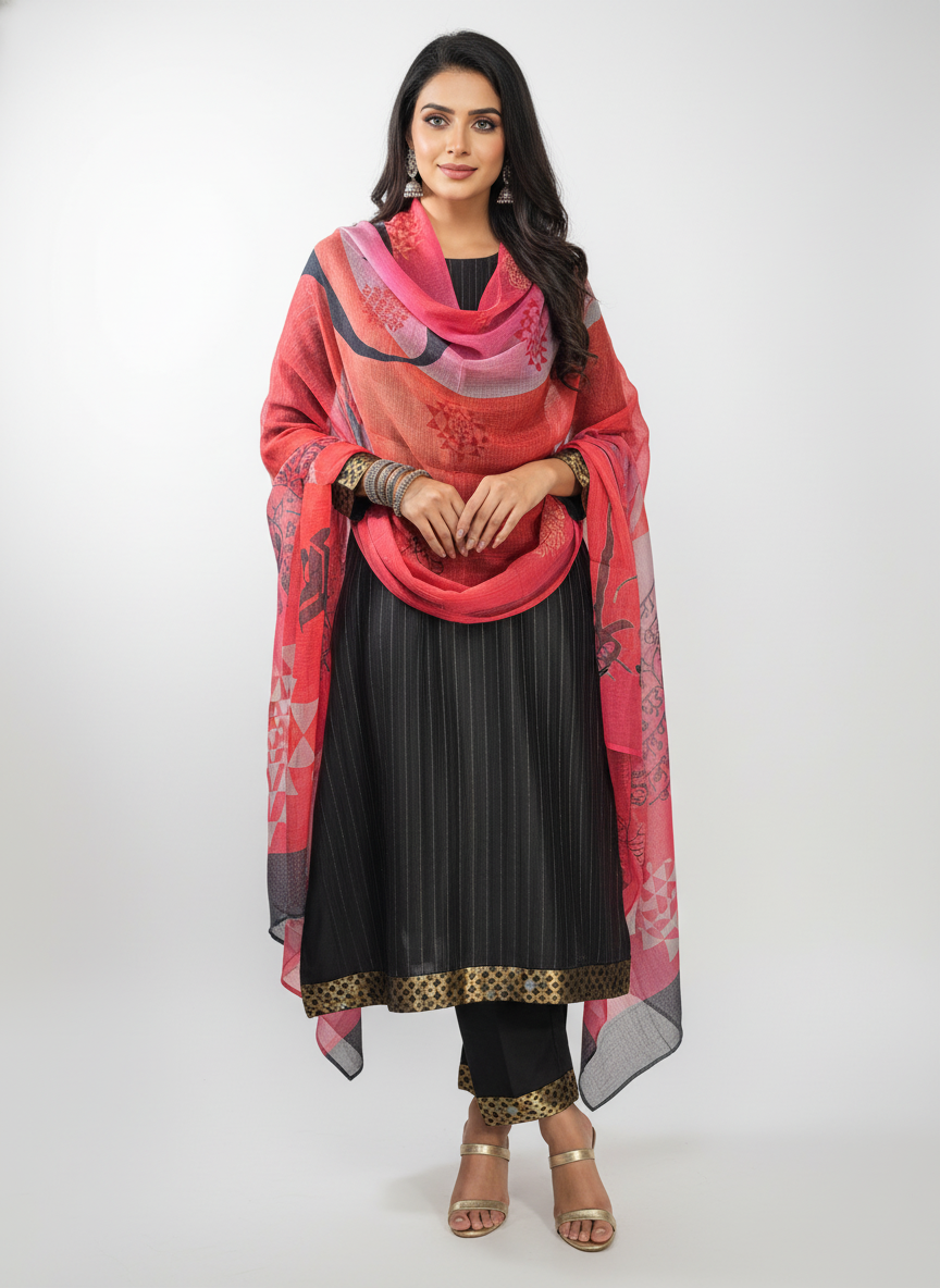 Semi Stitched Chanderi Casual Suitset