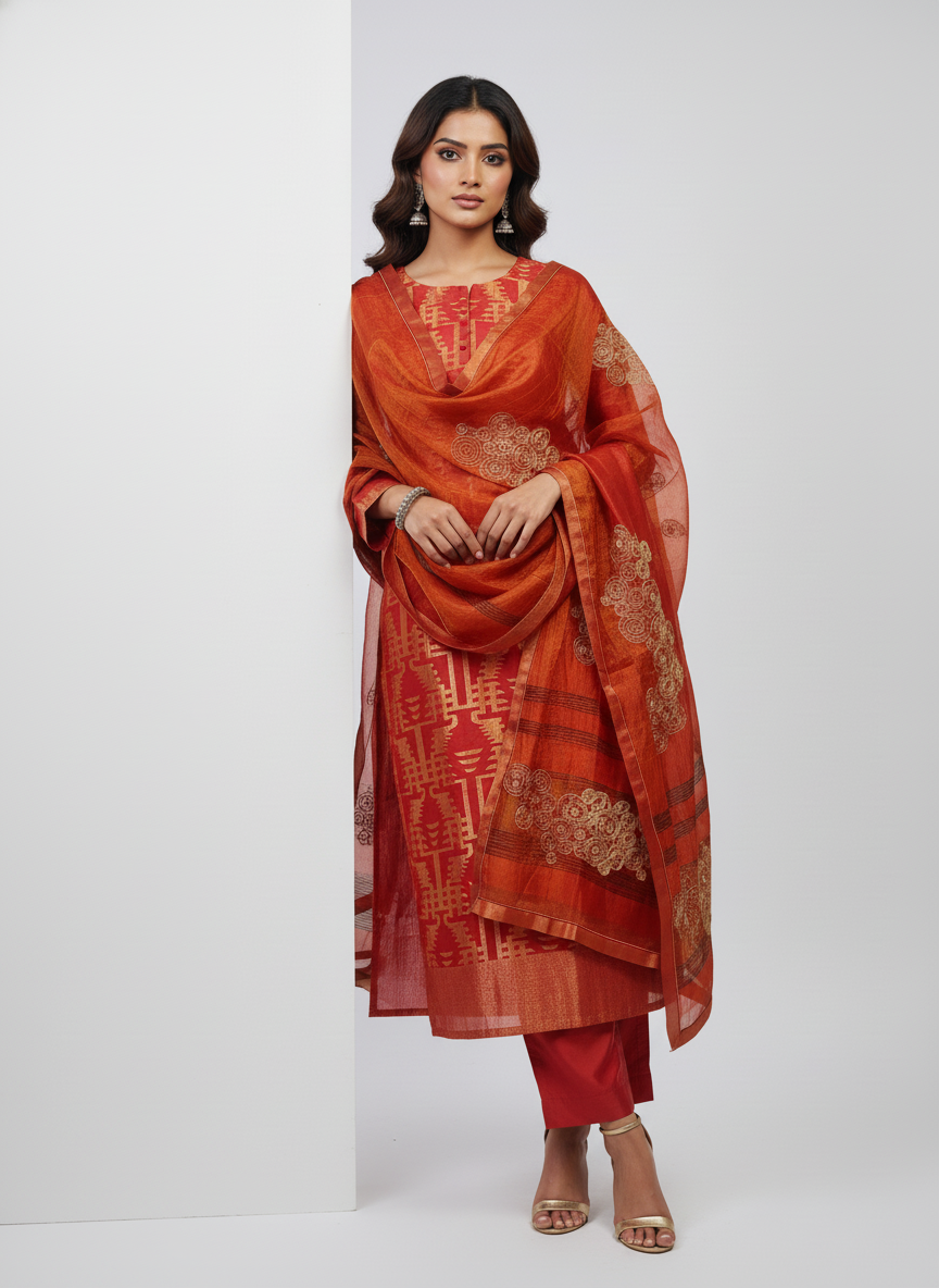 Semi Stitched Formal chanderi Suitset