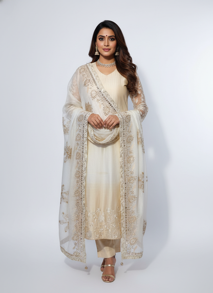 Semi Stitched Formal chanderi Suitset