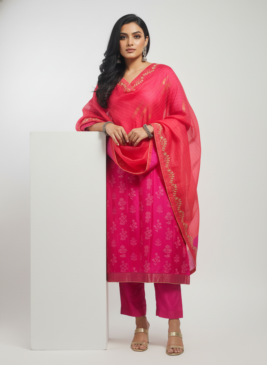 Semi Stitched Formal Chanderi Suitset