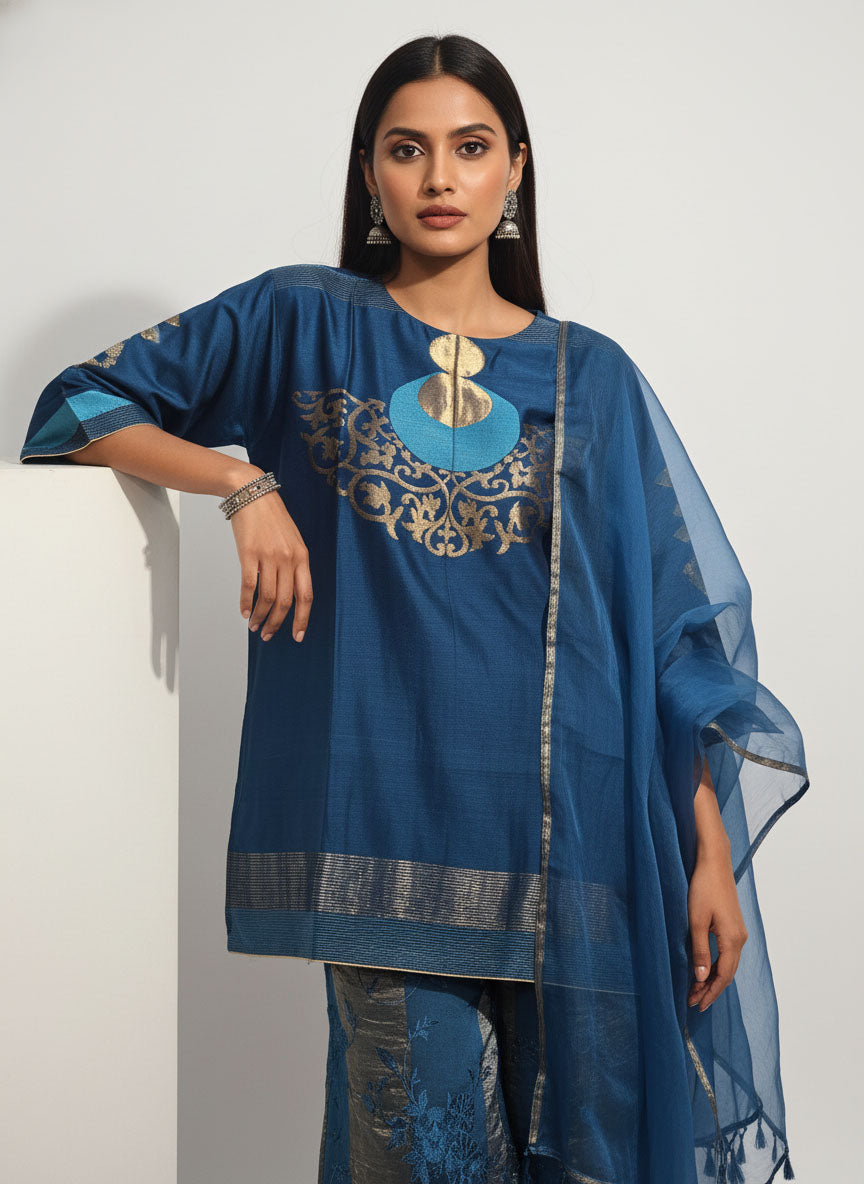 Semi Stitched Chanderi coordset dress