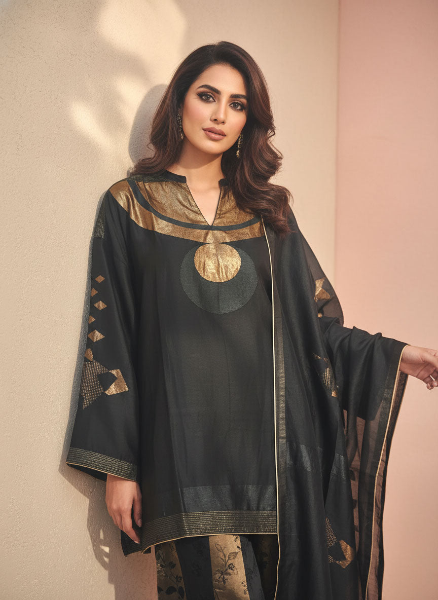 Semi Stitched Chanderi coordset dress