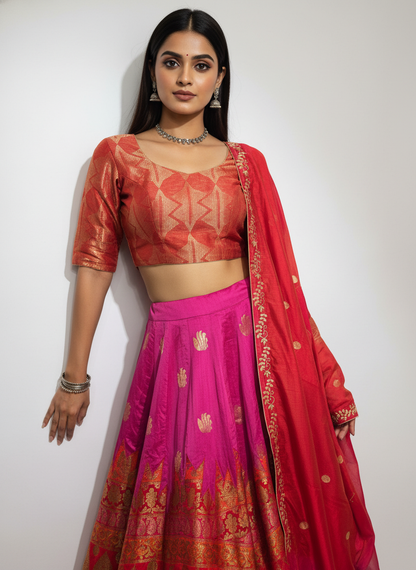 Stitched Chanderi brocade skirt