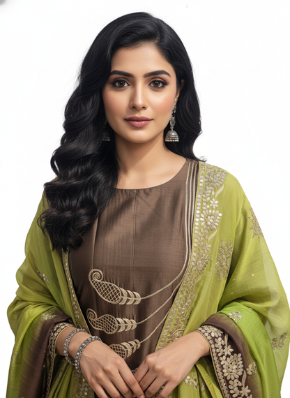 Semi Stitched Formal chanderi Suitset