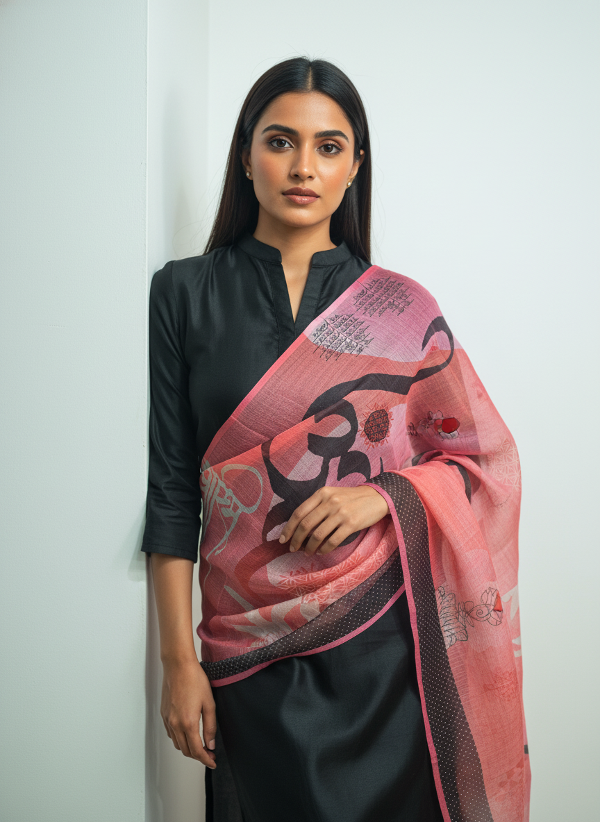 Printed silk linen Dupatta