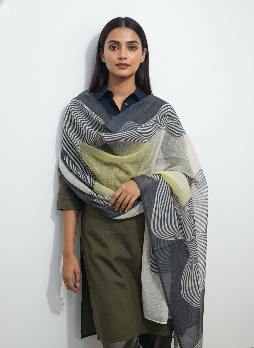 Printed silk linen Dupatta