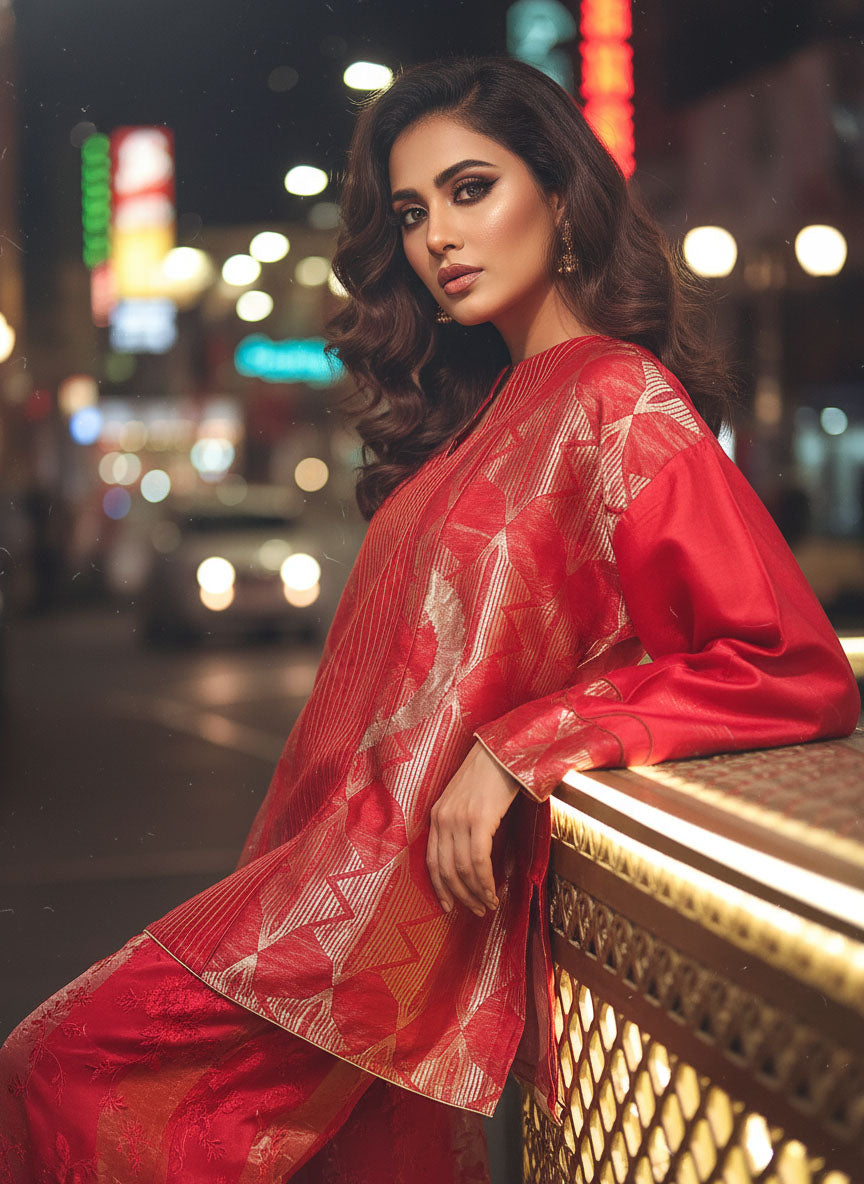 Semi Stitched Chanderi coordset dress