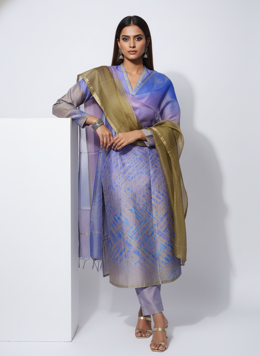 Semi Stitched Chanderi Casual Suitset