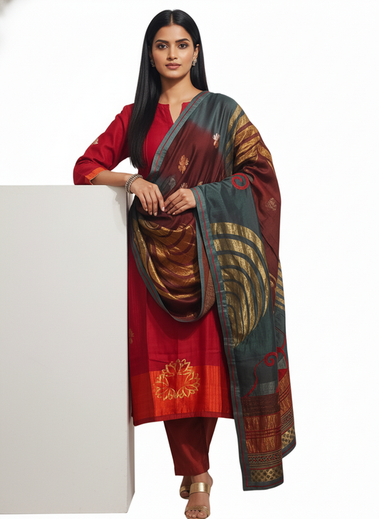 Semi Stitched Formal Chanderi Suitset