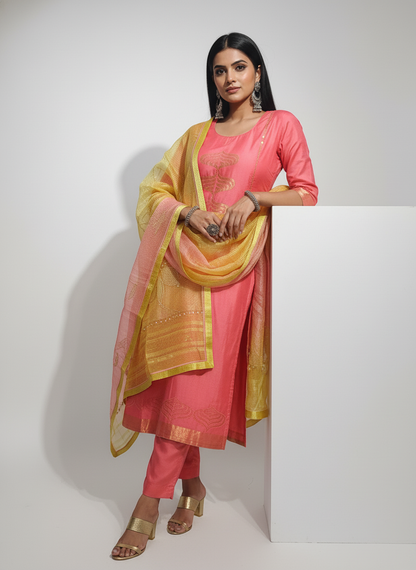 Semi Stitched Formal Chanderi Suitset