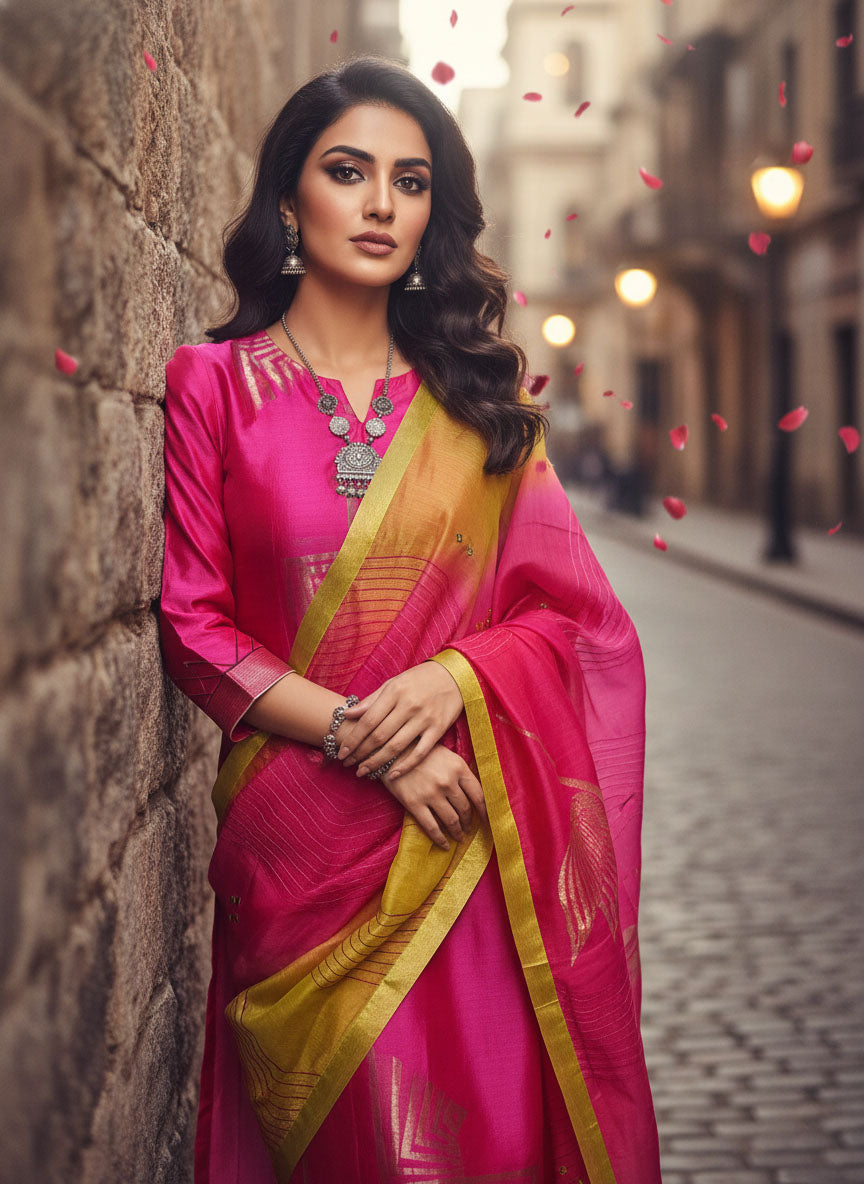 Semi Stitched Formal chanderi Suitset