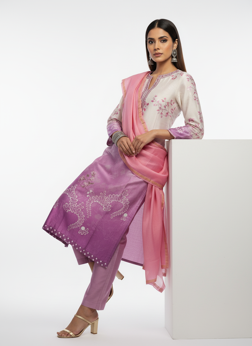 Semi Stitched Chanderi Casual Suitset