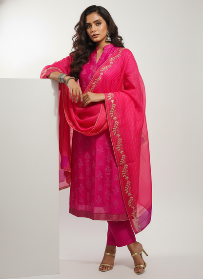 Semi Stitched Formal chanderi Suitset