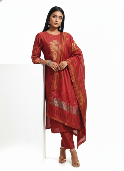 Semi Stitched Formal Chanderi Suitset