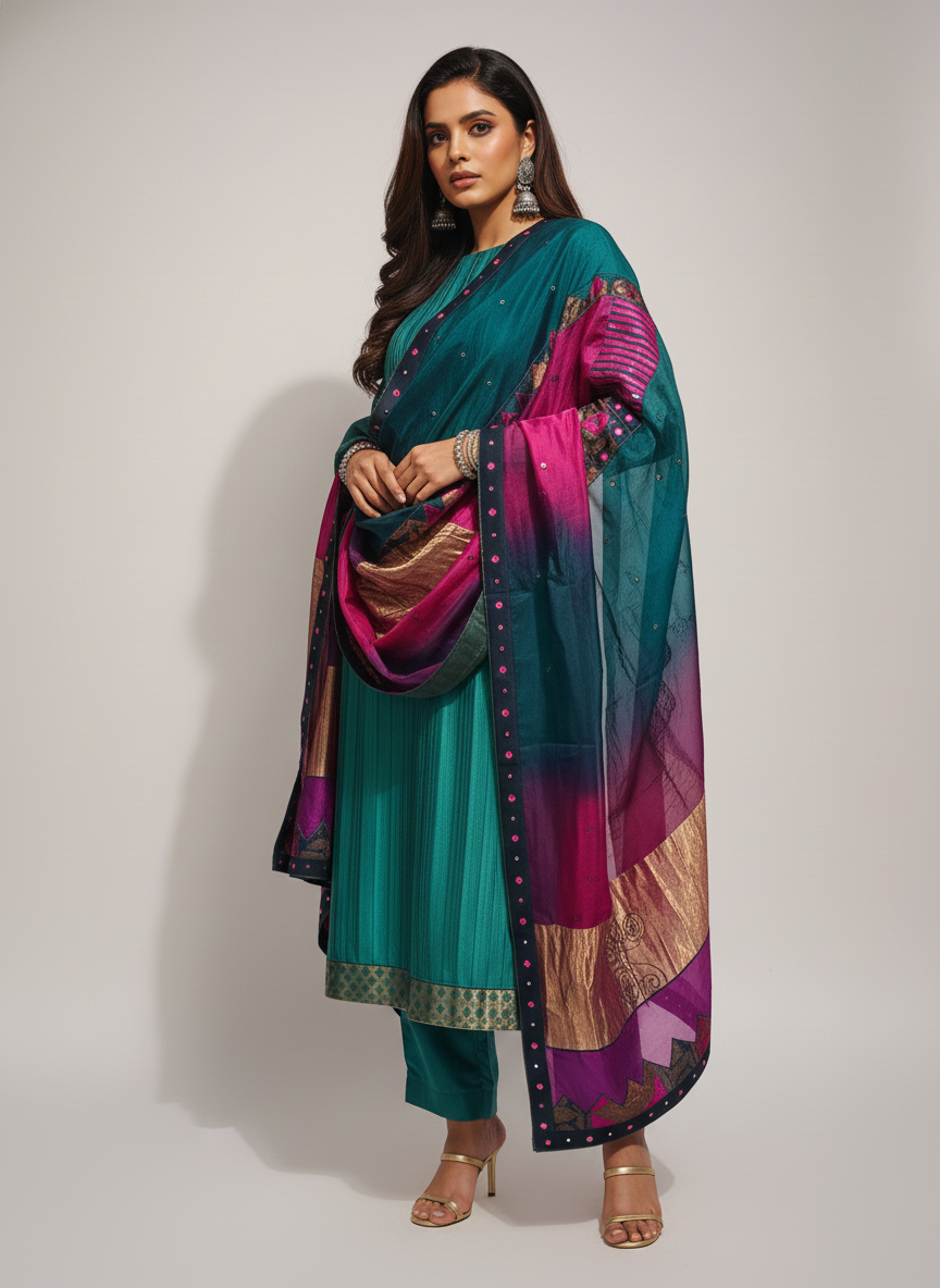 Semi Stitched Formal chanderi Suitset