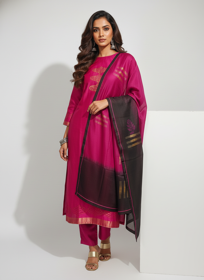 Semi Stitched Formal chanderi Suitset
