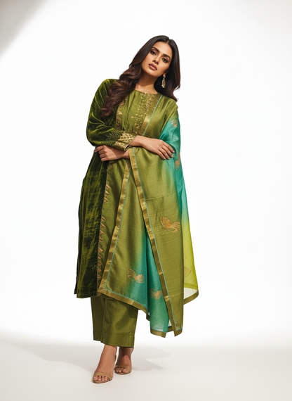 Semi Stitched Formal velvet Suitset