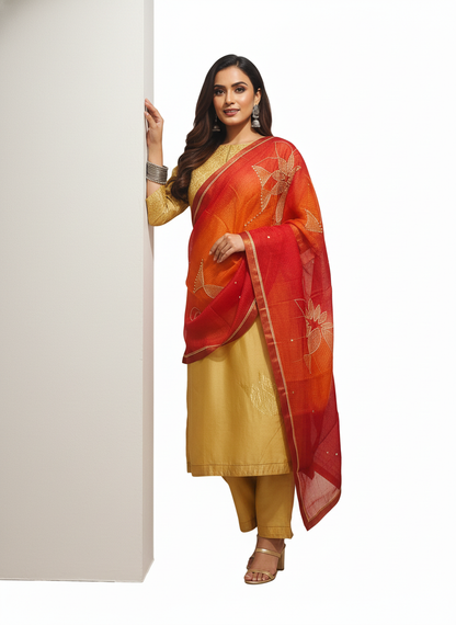 Semi Stitched Formal chanderi Suitset