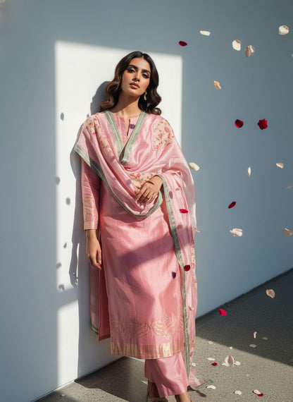 Semi Stitched Formal chanderi Suitset