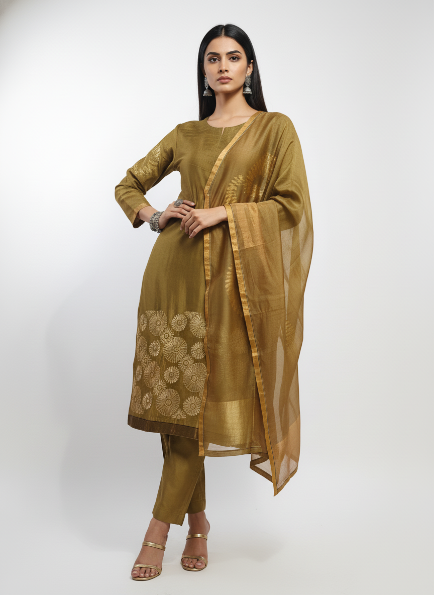 Semi Stitched Formal Chanderi Suitset