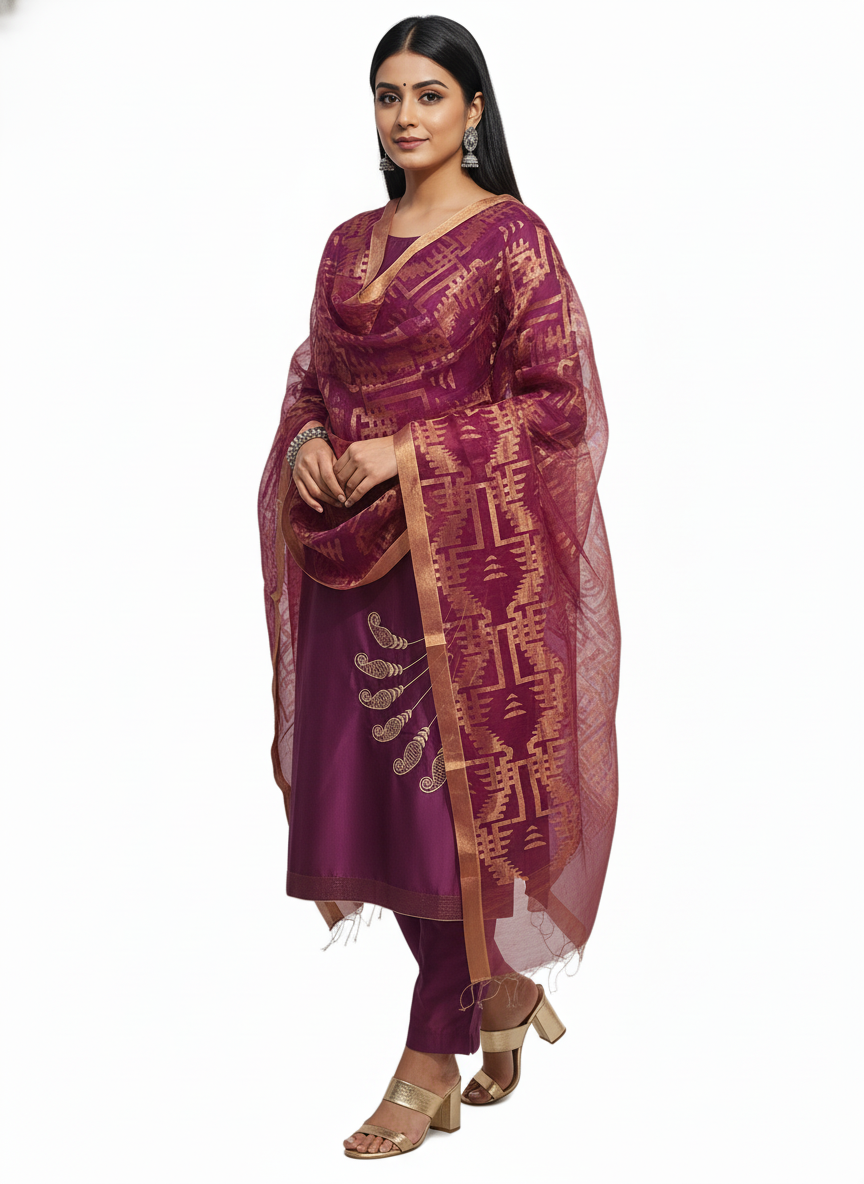 Semi Stitched Formal Chanderi Suitset