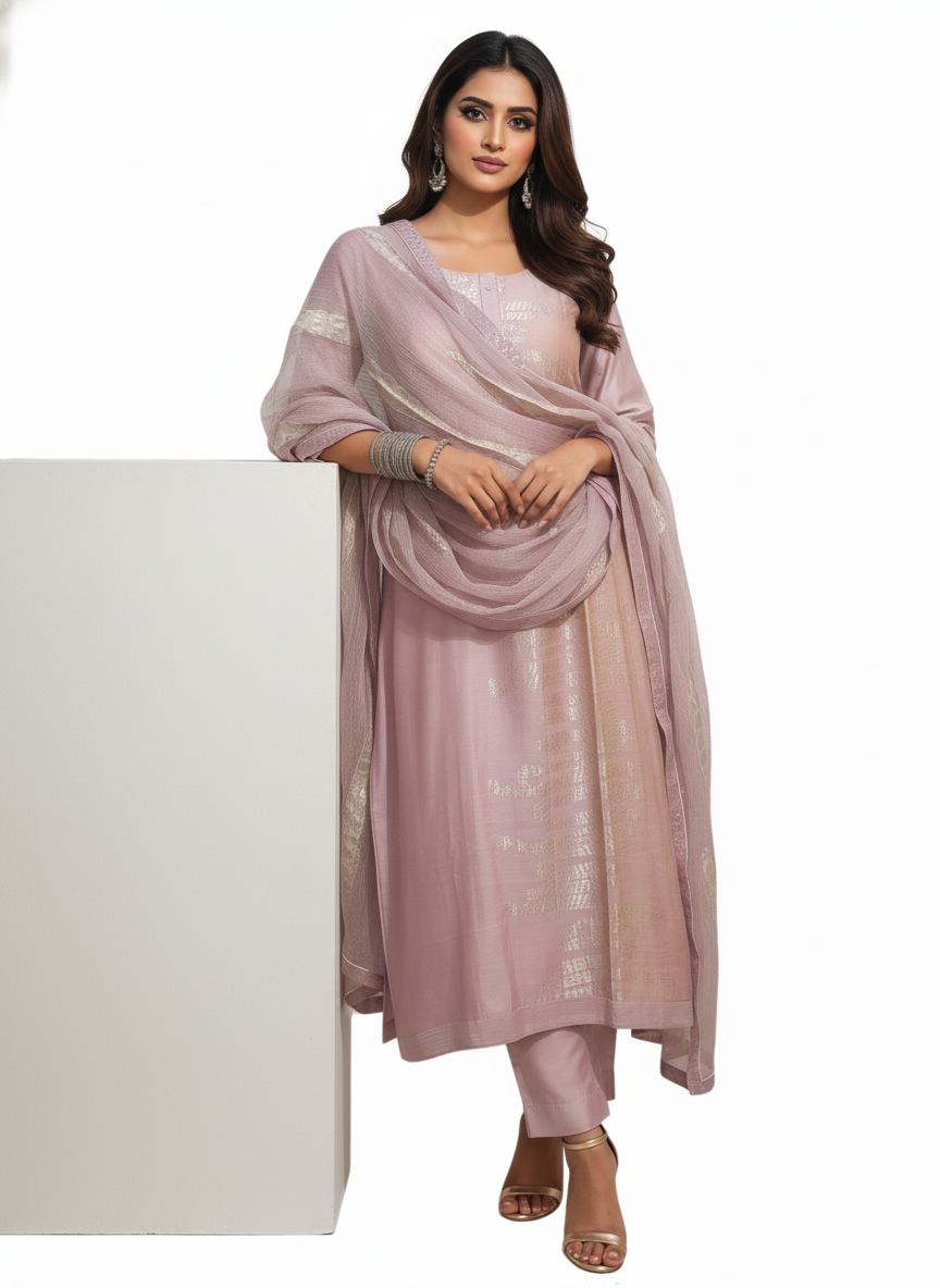 Semi Stitched Formal chanderi Suitset