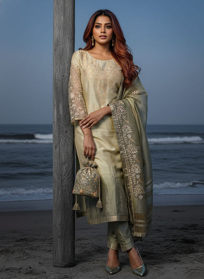 Semi Stitched Formal chanderi Suitset