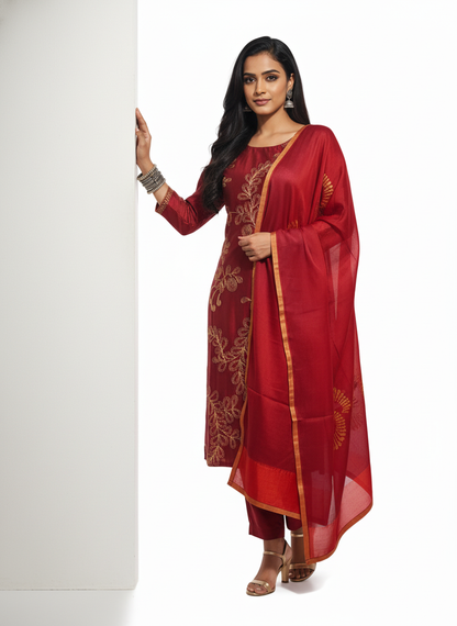 Semi Stitched Formal Chanderi Suitset