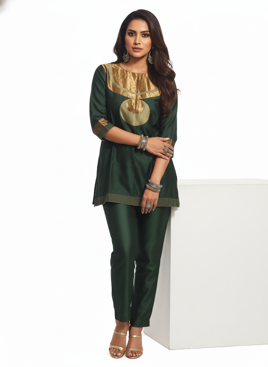 Semi Stitched Chanderi Zariwoven Short Tunic