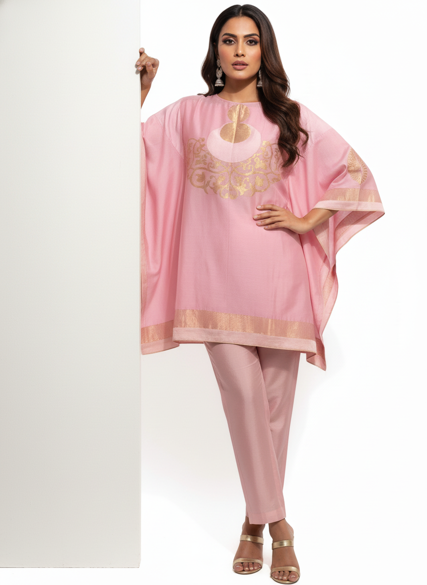 Semi Stitched Chanderi Zariwoven Short Tunic