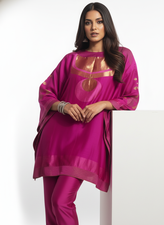 Semi Stitched Chanderi Zariwoven Short Tunic