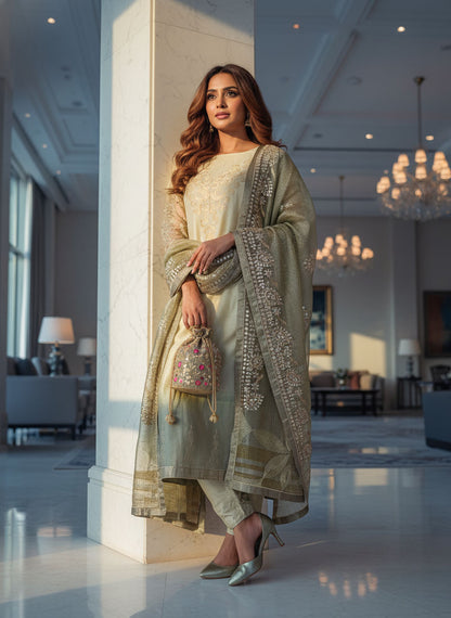 Semi Stitched Formal chanderi Suitset