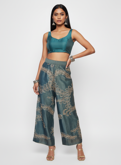 Formal Silk Linen Embroidered Palazzo pant (VKSKT01MAR16)