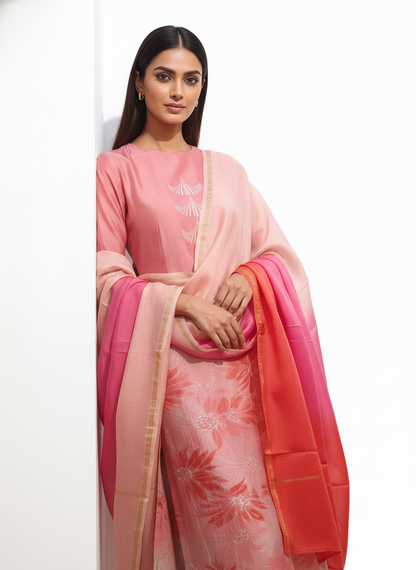 Semi Stitched Chanderi Casual Suitset