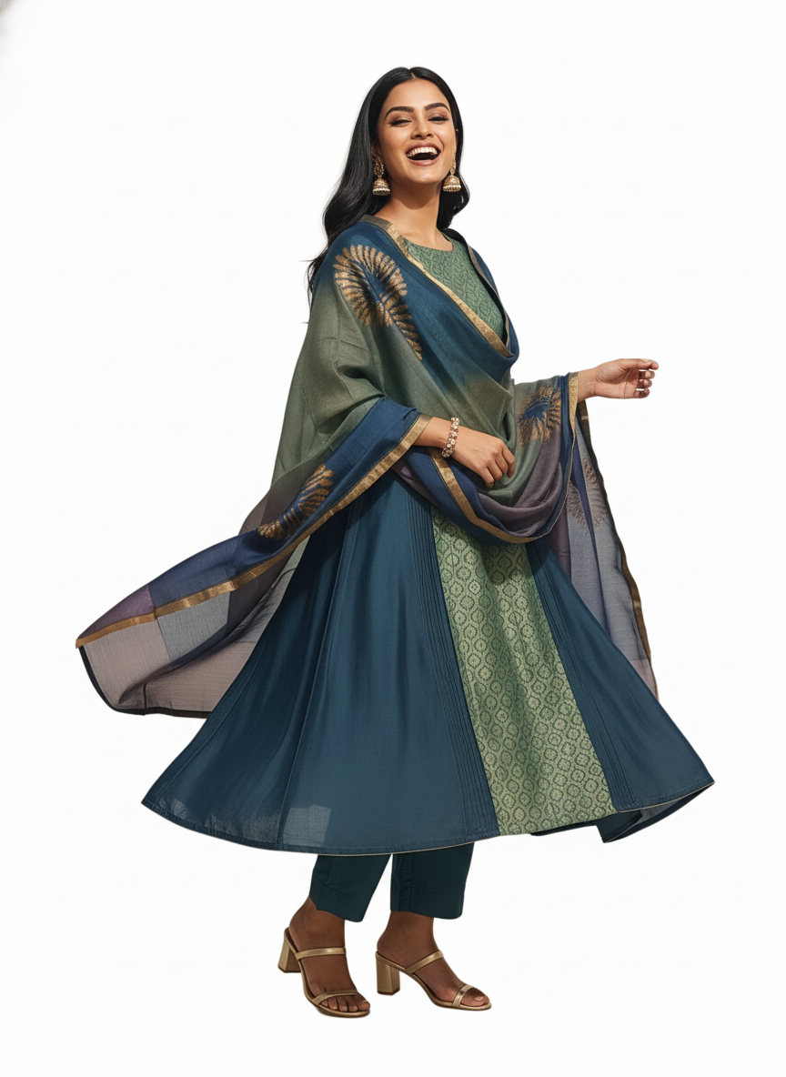 Semi Stitched Formal chanderi Suitset