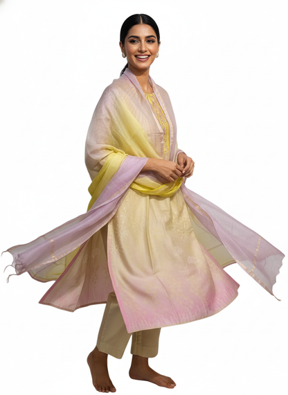 Semi Stitched Chanderi Casual Suitset