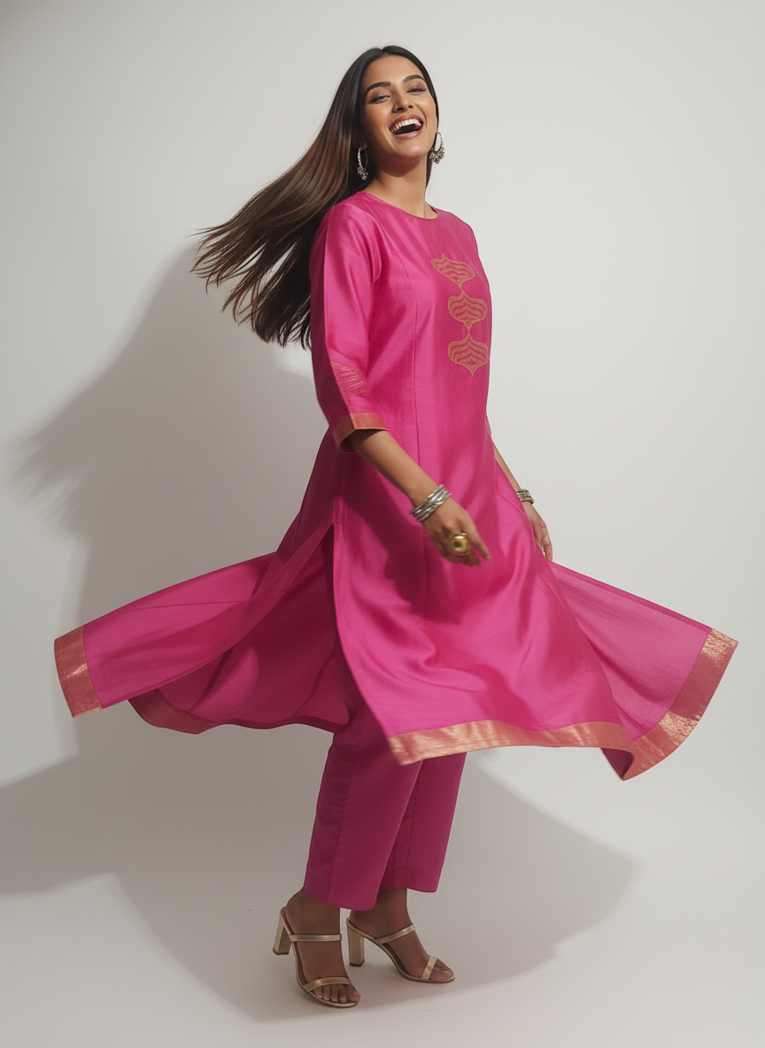 Semi Stitched Formal chanderi Kurta