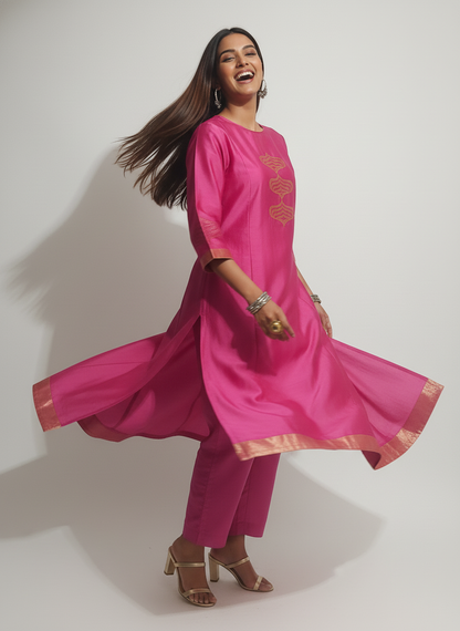 Semi Stitched Formal chanderi Kurta