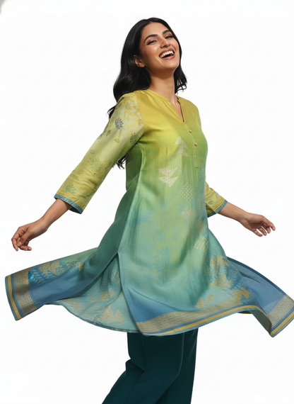 Semi Stitched Cotton Satin Kurta