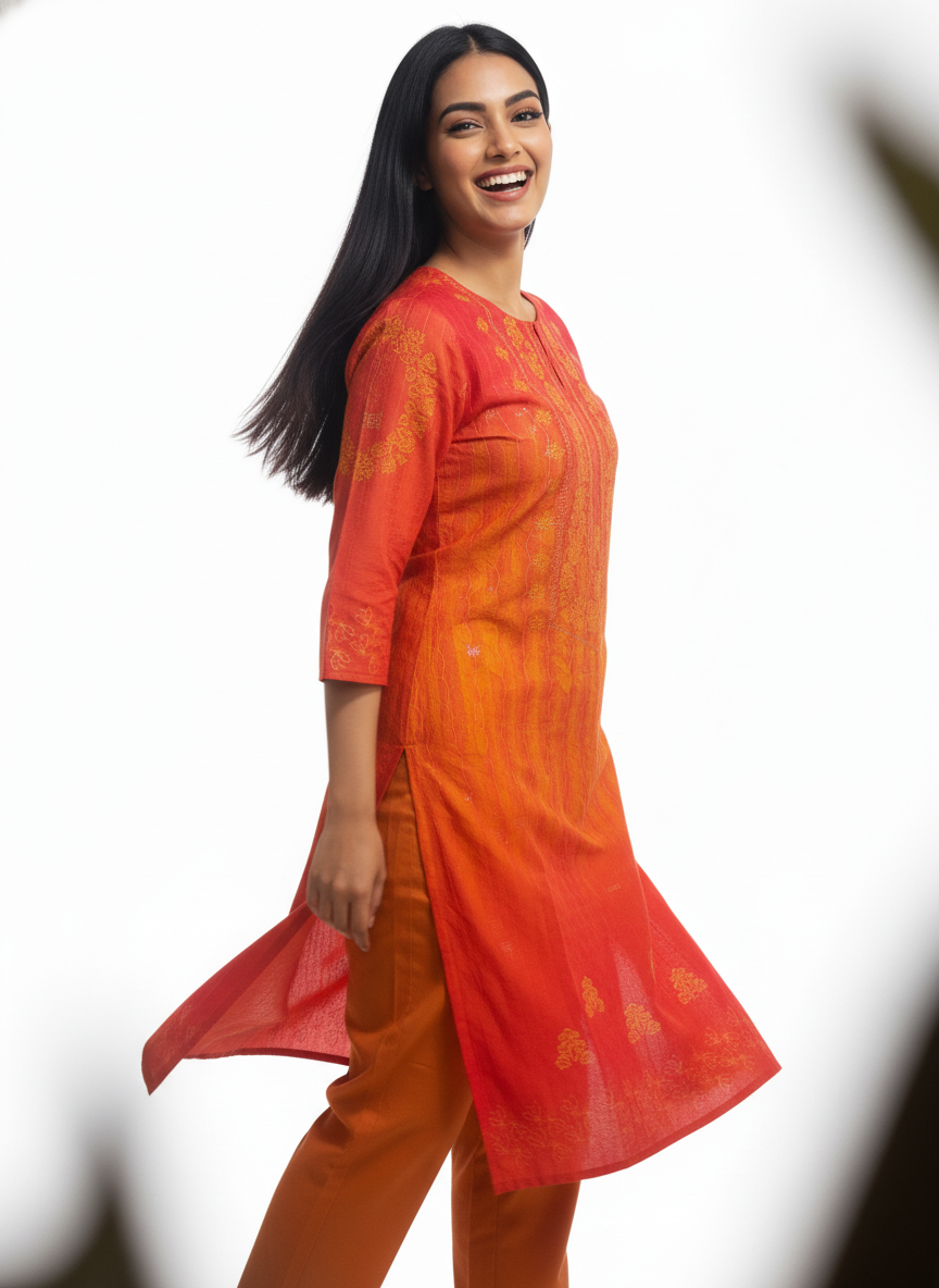 Semi Stitched Cotton Satin Kurta