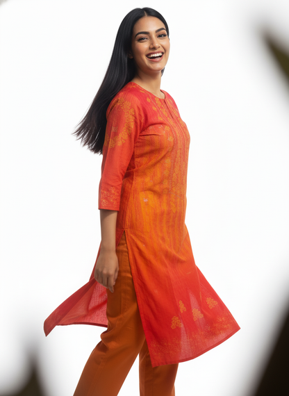 Semi Stitched Cotton Satin Kurta