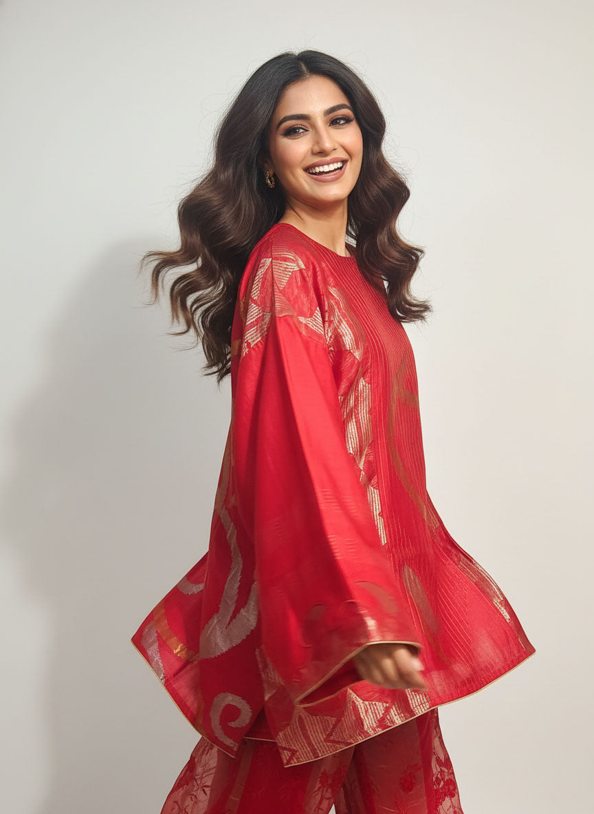 Semi Stitched Chanderi coordset dress