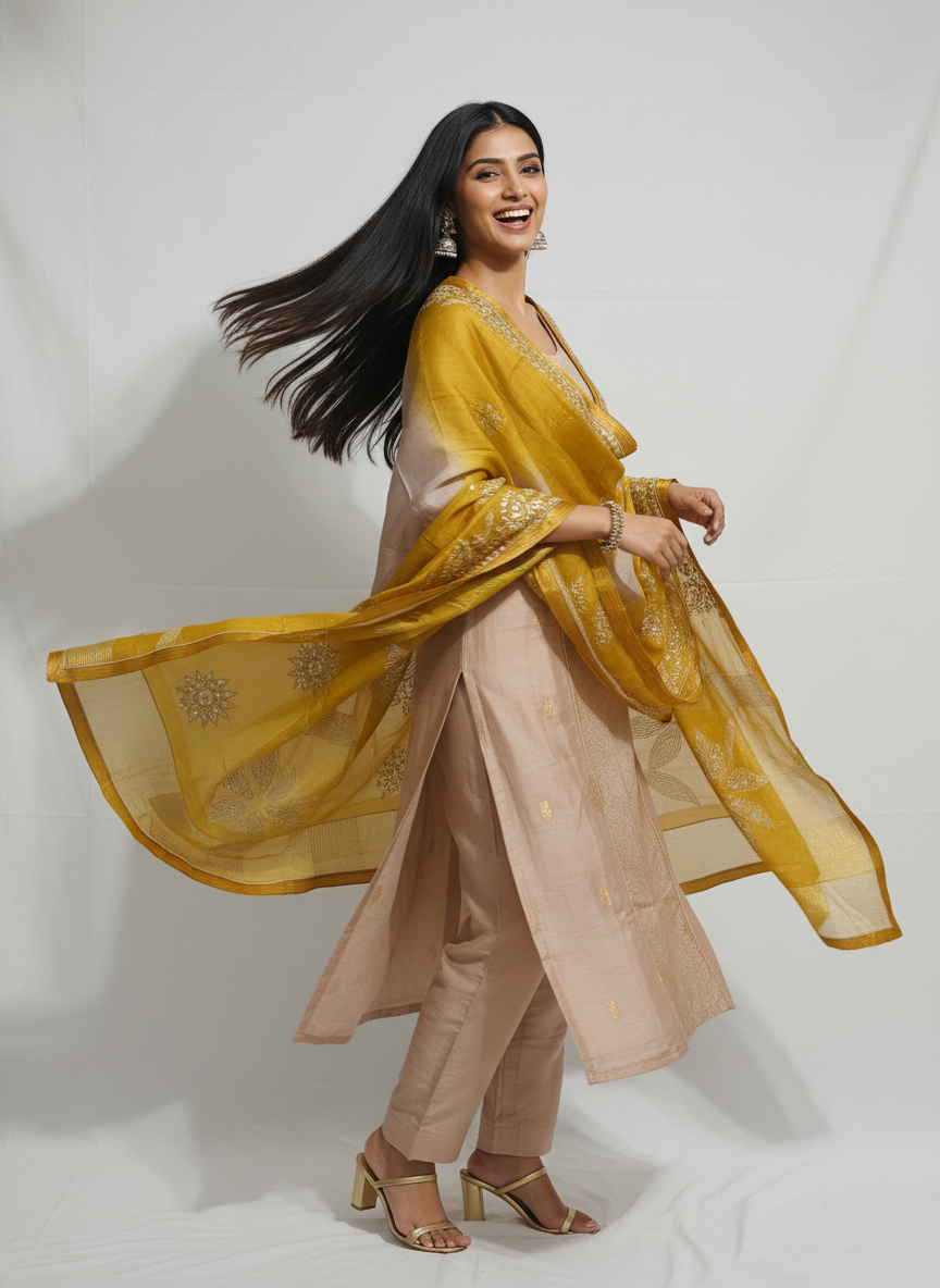 Semi Stitched Formal chanderi Suitset