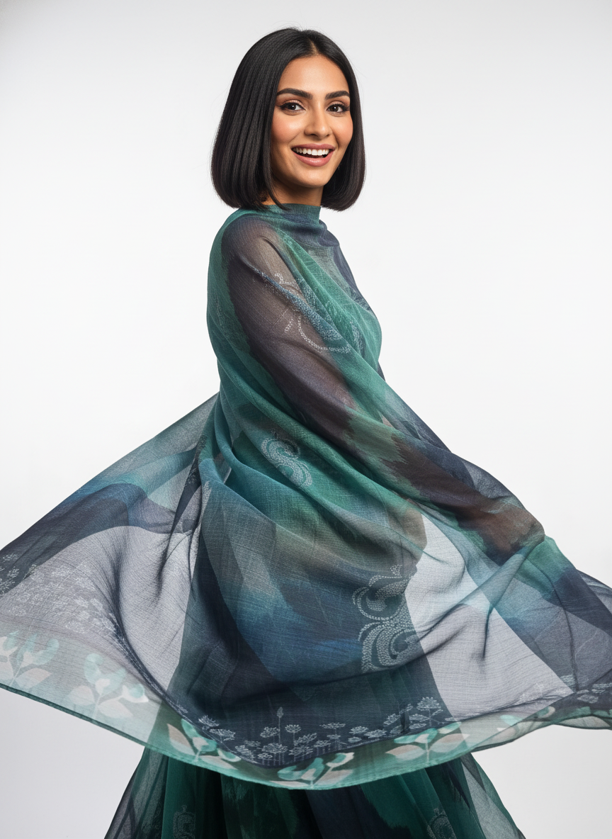 Printed silk linen Dupatta