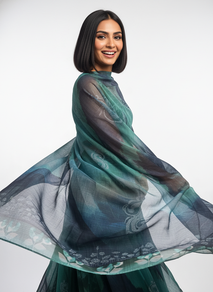 Printed silk linen Dupatta