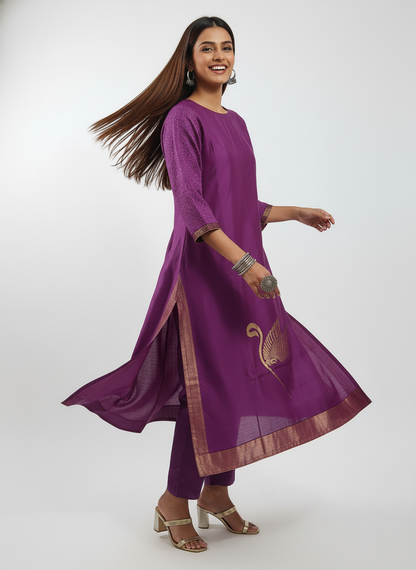 Semi Stitched Formal chanderi Kurta