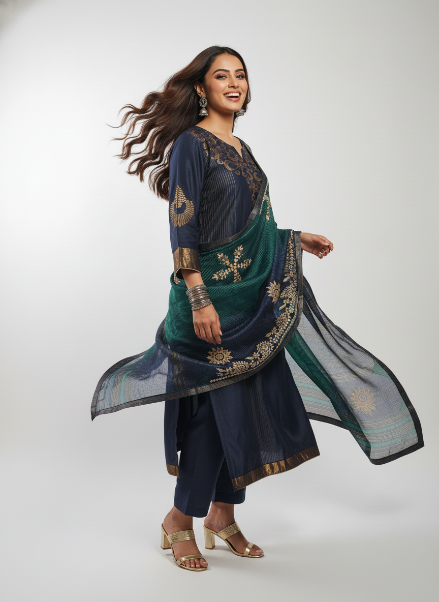 Semi Stitched Formal chanderi Suitset