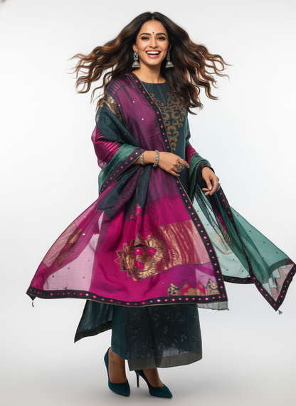 Semi Stitched Formal chanderi Suitset