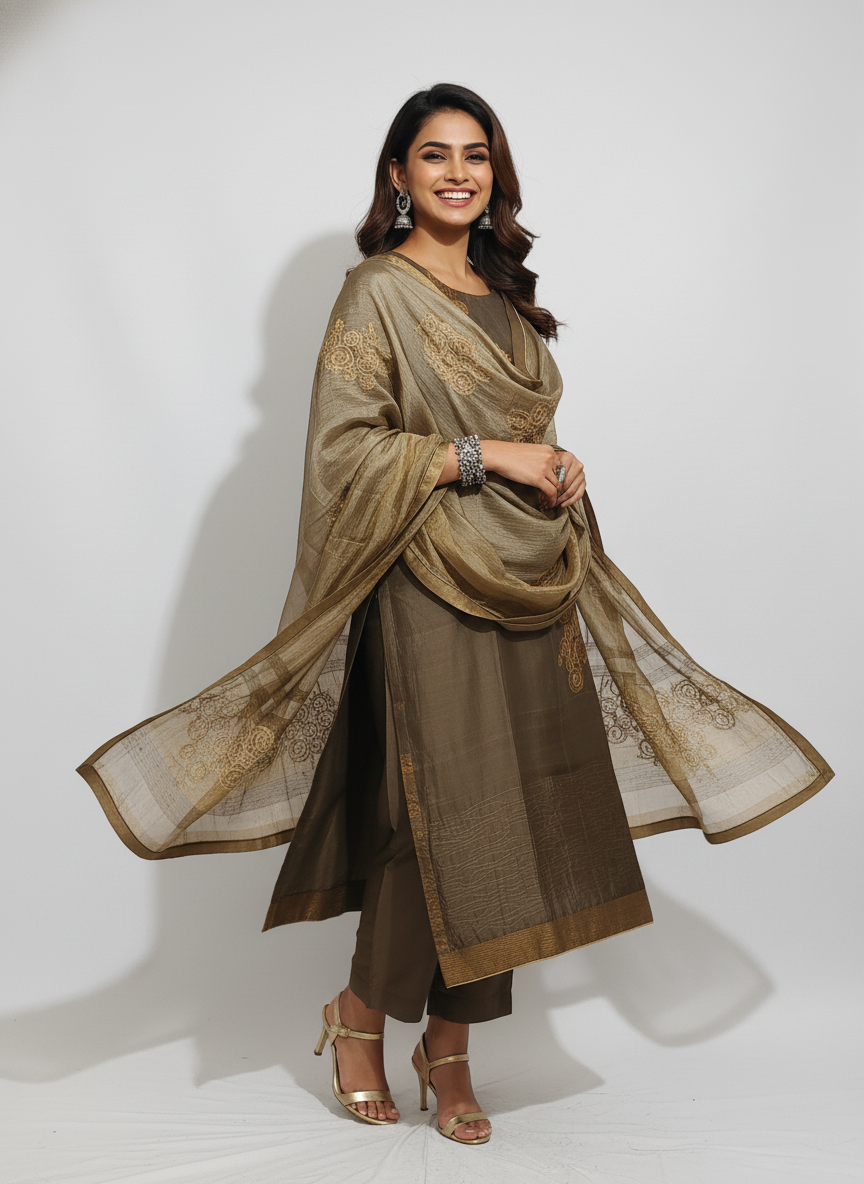 Semi Stitched Formal chanderi Suitset