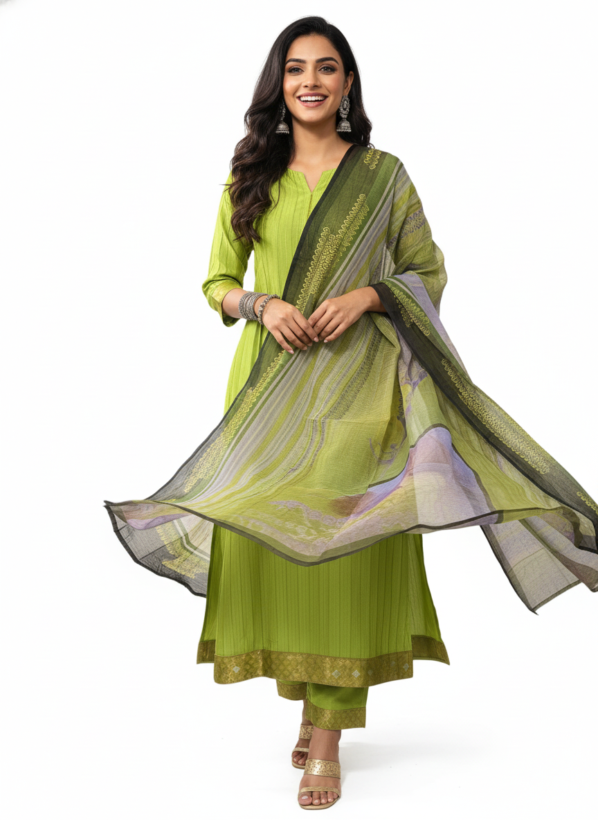 Semi Stitched Chanderi Casual Suitset